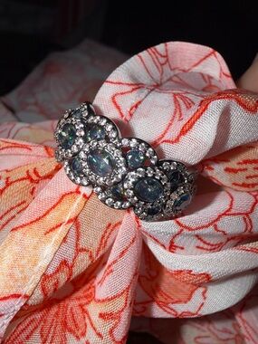bp Size 10- Possibly Lab created Alexandrite Halo Band Ring with Clear Accents.